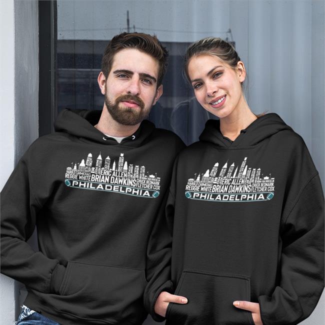 Jalen Hurts Eric Allen Brian Dawkins Philadelphia Football Team All Time Legends Shirt Philadelphia City Skyline Johnny Ulecka