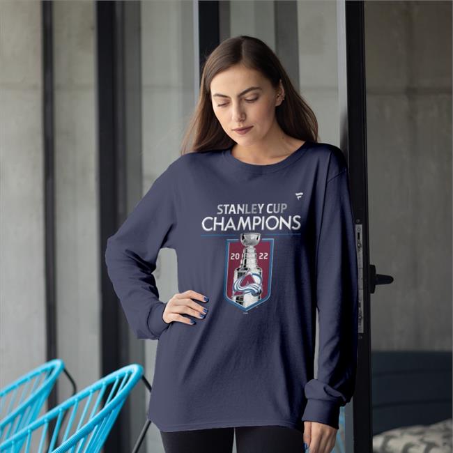 Fans Edgen Store Fanatics Branded Colorado Avalanche Heathered Charcoal 2022 Stanley Cup Champions Locker Room Long Sleeve Fanatics Experience Barstool Denver