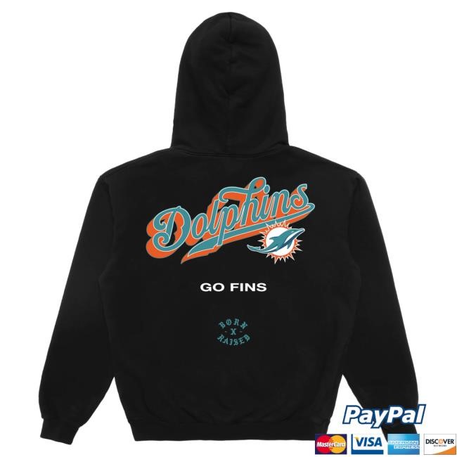 Official Born X Raised Shop Born X Raised + Dolphins Pro Script Hoodie: Black NFL 2025 Kickoff