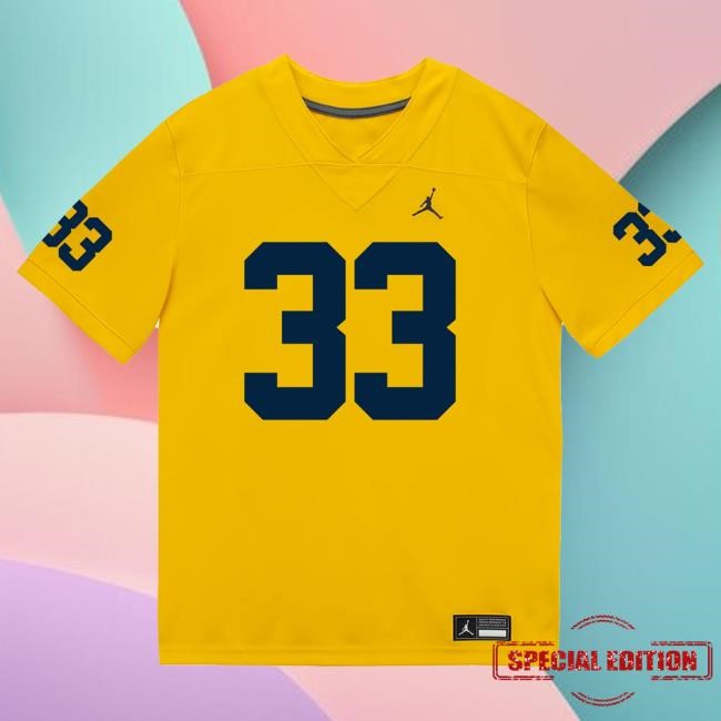 Michigan Wolverines #33 Dominic Nichols Student Athlete Maize Football Jersey Hot Shirt The M Den Shop