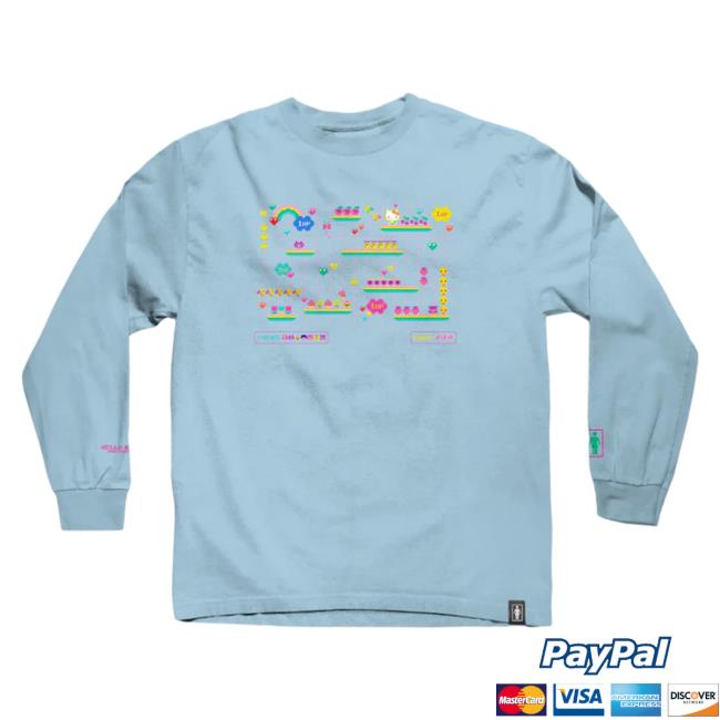 Official Sanrio Apparel Clothing Merch Store Shop Girl X Sanrio Kawaii Arcade Level Up Long Sleeve Hot Shirt (Powder Blue)