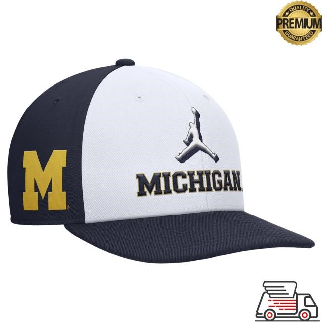 Michigan Wolverines White and Navy Snapback Pro Primetime Hat The M Den Official Shop