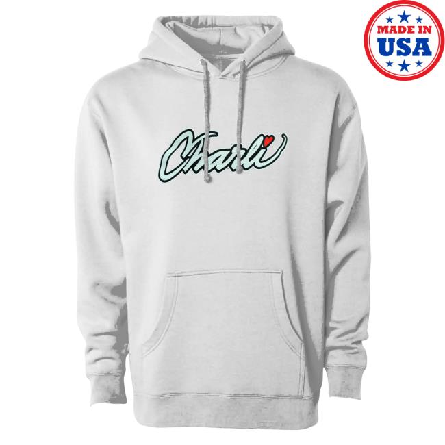 Official Charli D'Amelio Merch Store Charli D'Amelio Charli Script Pullover Hoodie - White Charli D'Amelio Apparel Clothing Shop CharliD'Amelio