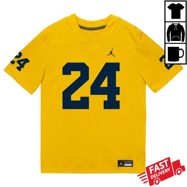 The M Den Michigan Wolverines #24 Tevis Metcalf Student Athlete Maize Football Jersey Top Shirt