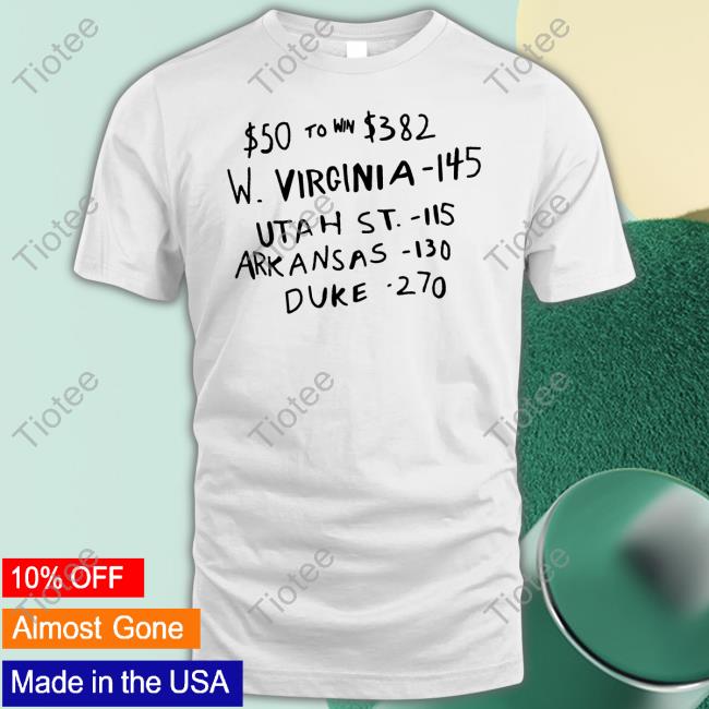 $50 To Win $382 W Virginia 145 Utah St 115 Arkansas 130 Duke 270 Shirt Br Betting