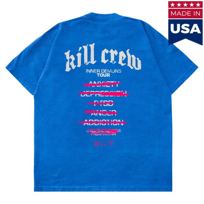 Official Kill Crew Apparel Clothing Oversized Inner Demons Tour Top Shirt - Blue / White KillCrew Shop
