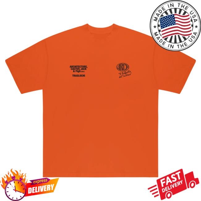 Official Travis Scott Merch Store CJ x ARCH Traslochi T Shirt (Orange) Virgil Abloh Archive™ x Cactus Jack
