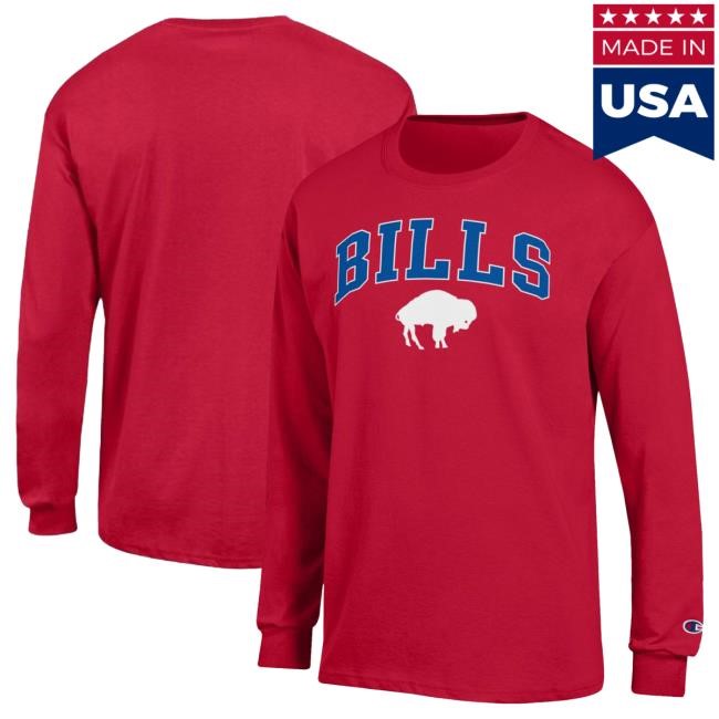 Red Buffalo Bills Champion Long Sleeve Fanatics Buffalo Bills Champion Red Logo Season Merch