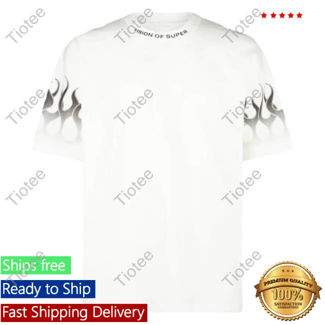 Official Vision Of Super White Hot Shirt With Grey Gradient Flames