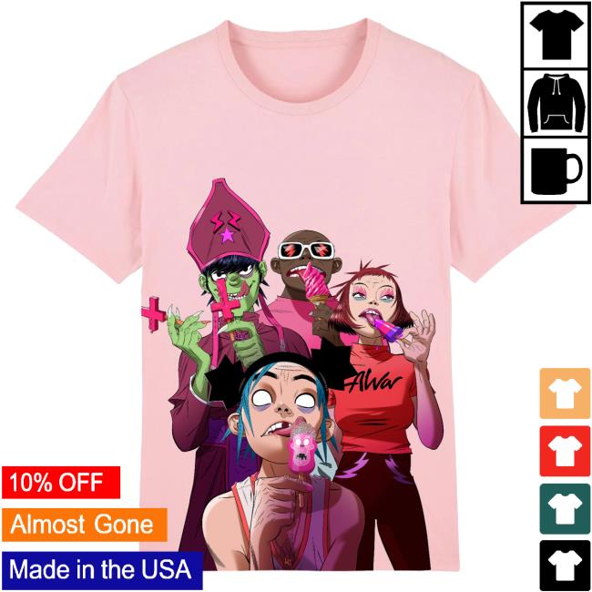 Official Gorillaz Merch Store Gorillaz Pink Lollies T-Shirts Gorillaz Apparel Clothing Shop