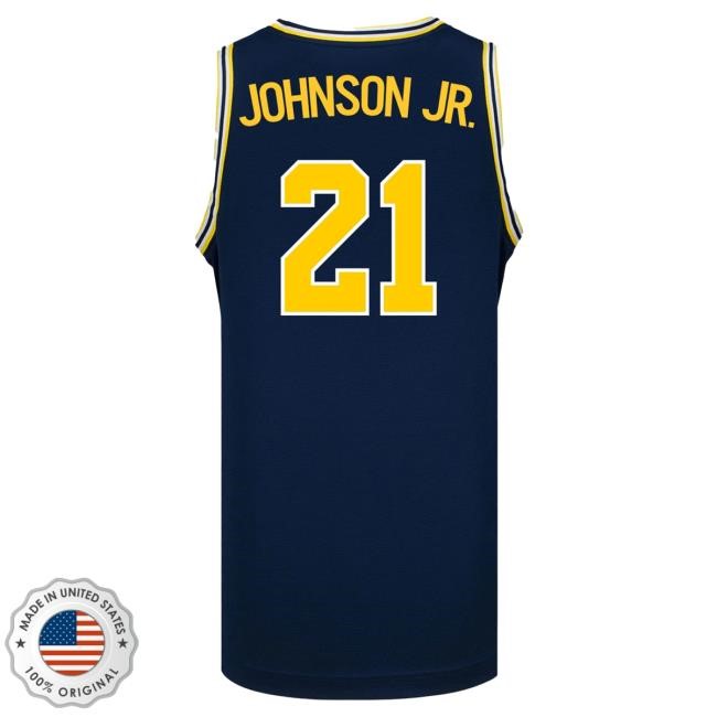 Michigan Wolverines #21 Morez Johnson Jr. Student Athlete Blue Basketball Jersey Tee | The M Den Official Merch Store Shop