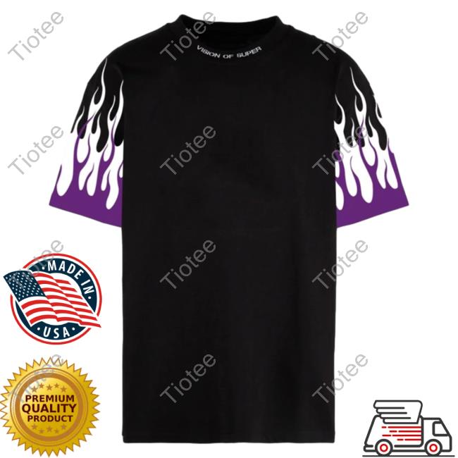 Official Vision Of Super Black Shirts With Printed Purple And White Flames