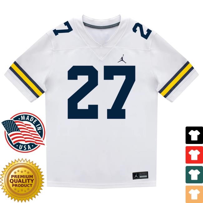 Michigan Wolverines #27 Jayden Sanders Student Athlete White Football Jersey Top Shirt The M Den Shop