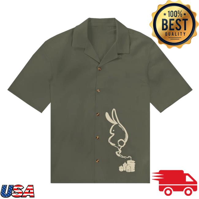 Bunny Wisp Button Down Green Hawaiian Top Shirt