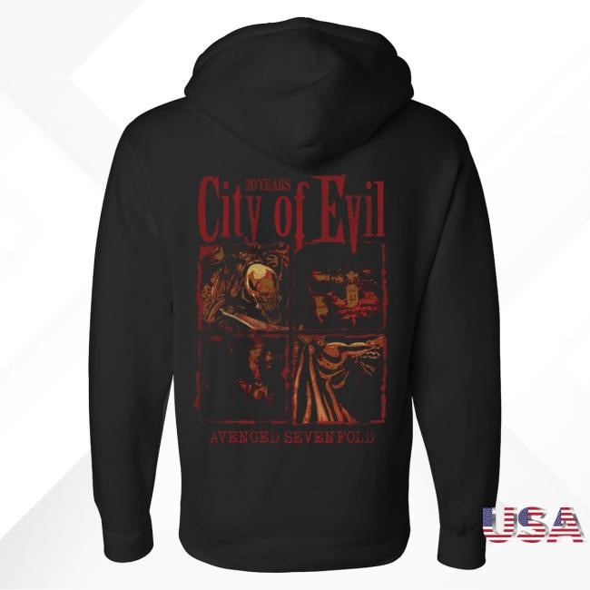 Official Avenged Sevenfold Merch Store City of Evil - Maroon Heavyweight Attractive Hoodie (COE 20th Anniversary) A7X World