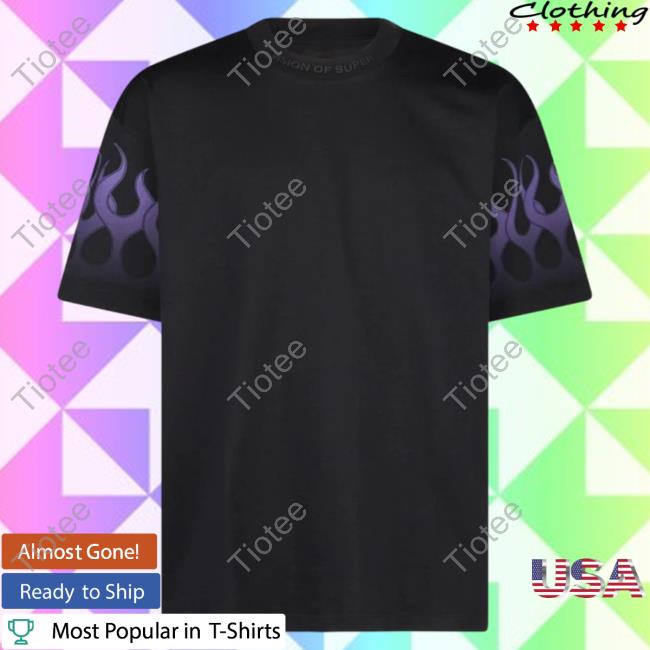 Official Vision Of Super Black Tshirt With Purple Gradient Flames