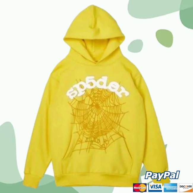 Official Sp5der Clothing Apparel Sp5der Websuit Popover Sweatshirt Yellow Sp5der Merch Store Shop