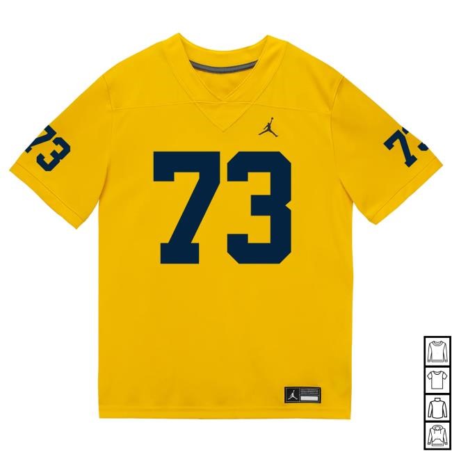 Michigan Wolverines #73 Ben Roebuck Student Athlete Maize Football Jersey T Shirt The M Den Shop