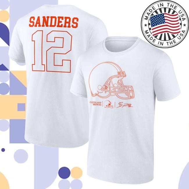 Official Men's Shedeur Sanders White Cleveland Browns Outline Player Shirts