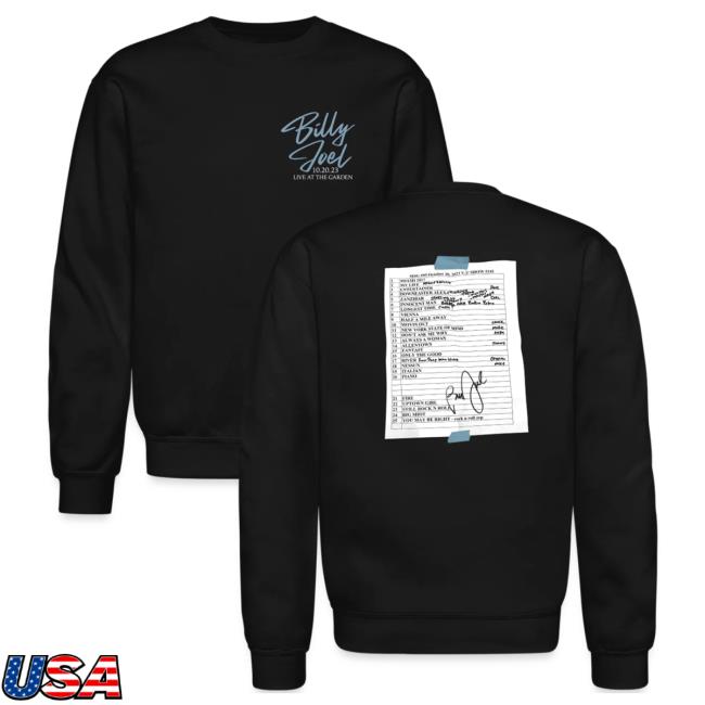 Official Billy Joel Merch Store Billy Joel "10-20-23 MSG Set List" Black Hoodie Online Exclusive Billy Joel Shop BillyJoel