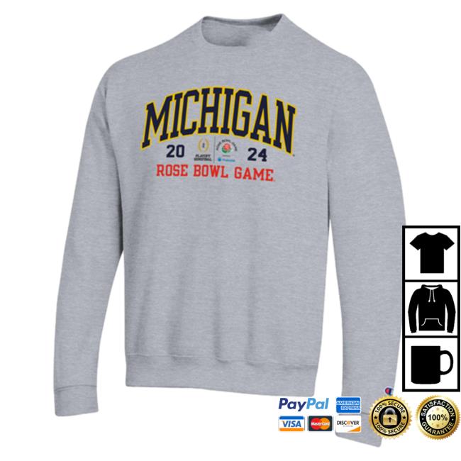 Official Mden Merch Store The M Den Champion University Of Michigan Football College Football Playoff 2024 Rose Bowl Game Granite Crew neck Mden Apparel