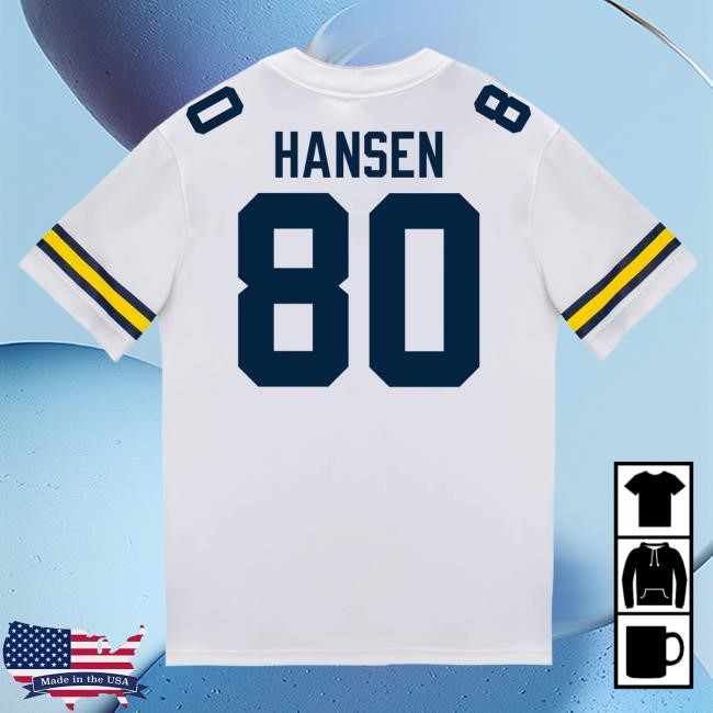The M Den Michigan Wolverines #80 Hogan Hansen Student Athlete White Football Jersey T Shirt