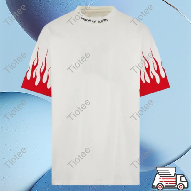 Official Vision Of White T-Shirts With Printed Red Flames