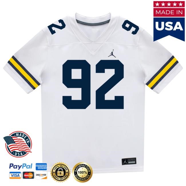 The M Den Michigan Wolverines #92 Ike Iwunnah Student Athlete White Football Jersey Tee