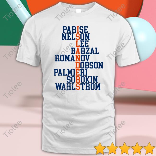 Islesgirl3 Parise Nelson Lee Barzal Romanov Dobson Palmieri Sorokin Wahlstrom Tee