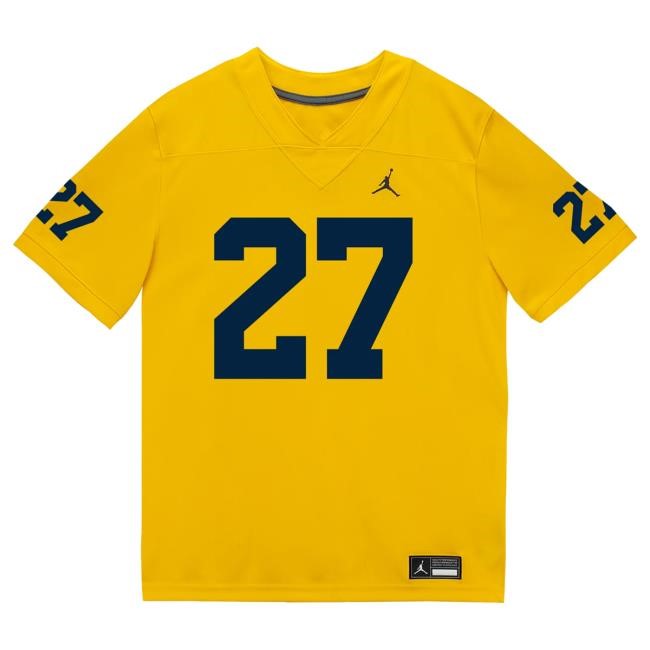 Michigan Wolverines #27 Jayden Sanders Student Athlete Maize Football Jersey Tshirt The M Den Shop Official
