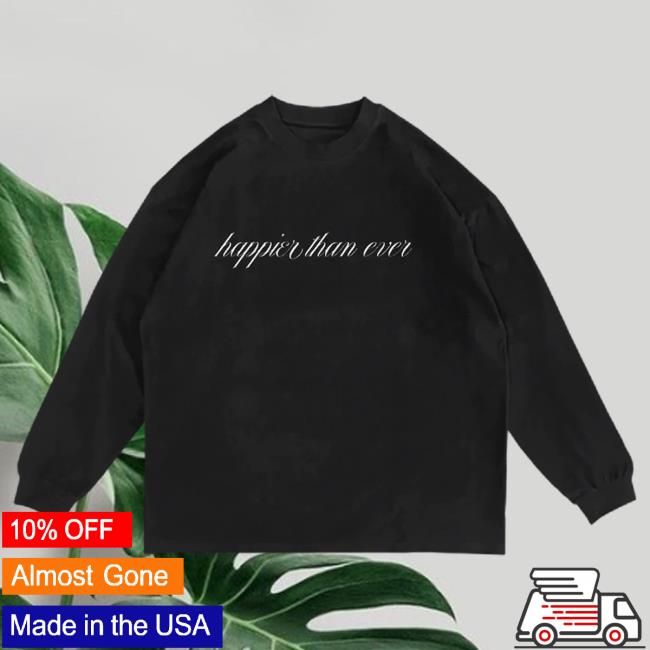 Official Interscope Records Billie Eilish Merch Store Happier Than Ever Black L/S Tee Billie Eilish Apparel Clothing Shop