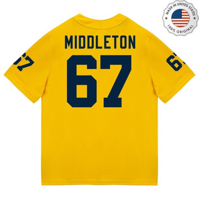 Michigan Wolverines #67 Trent Middleton Student Athlete Maize Football Jersey Tee The M Den Shop Official