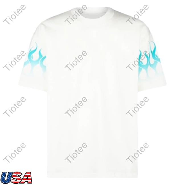 Official Vision Of Super White Shirt New With Light Blue Gradient Flames