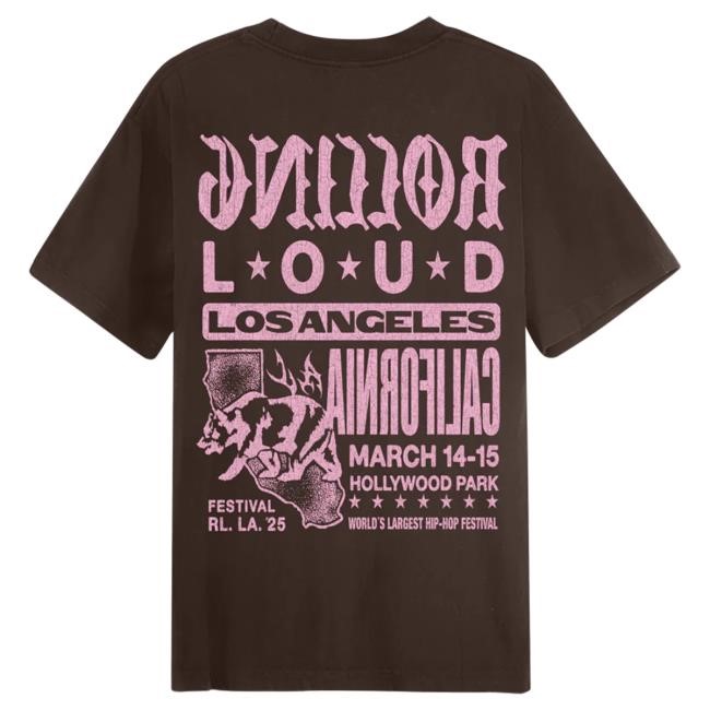 Official Rolling Loud Merch Store Shop Rolling Loud RL LA 25 Work Chocolate Lineup Shirt RollingLoud