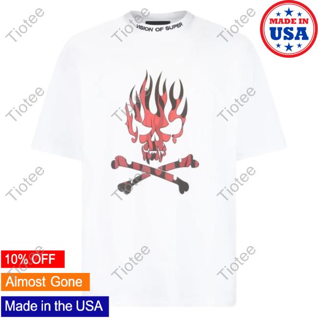 Official Vision Of Super White T-Shirts With Red Skull Print