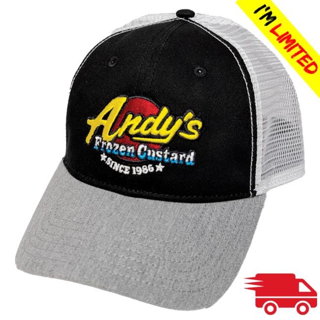 Official Andy's Frozen Custard NEW! Trucker Hat - Embroidered Black-Grey-White