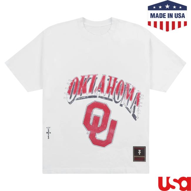 Official Travis Scott Utopia Merch Store CJ X M&N X UNIVERSITY OF OKLAHOMA HANDDRAWN Top Shirt Travis Scott Apparel Clothing TravisScott