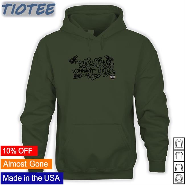 Money Is Fake, Community Is Real Crewneck Sweatshirt The Rolling Library