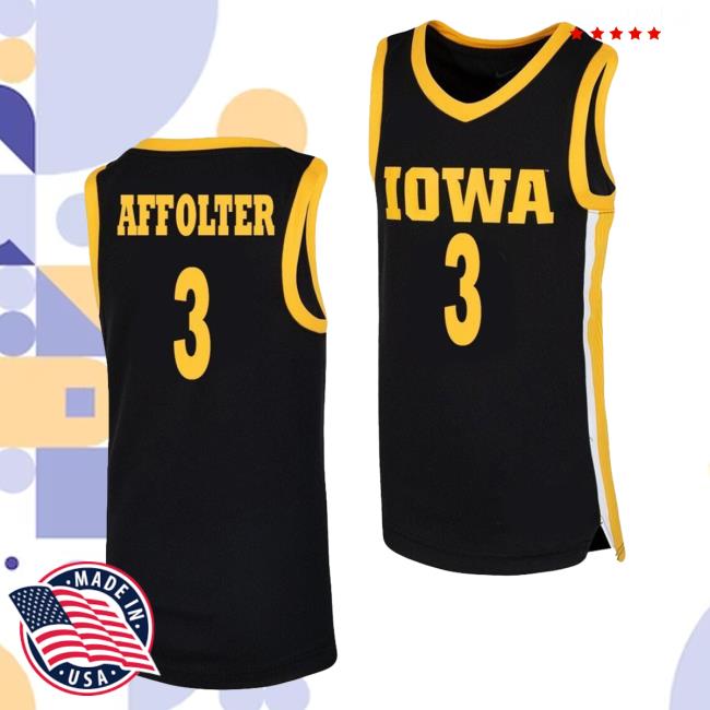 Official Iowa Hawkeyes Merch Store Iowa Hawkeyes Affolter #3 Black Jersey T Shirt Iowa Hawkeyes Apparel Clothing Shop