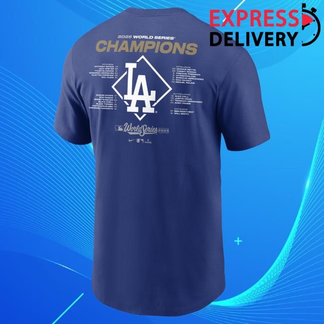 Official Men's Los Angeles Dodgers Nike Royal 2025 World Series Champions Roster Top Shirt Mlb Shop