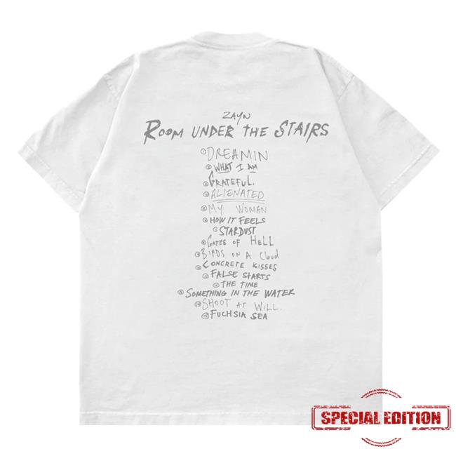 Official Zayn Malik Room Under The Stairs Tracklist White Tees Zayn Malik Shop Zayn Store Merch Room Under The Stairs Tracklist White Top Shirt