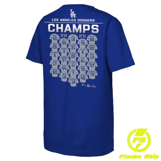 Youth Los Angeles Dodgers Fanatics Royal 2025 World Series Champions Jersey Roster Shirts Official MLB Shop