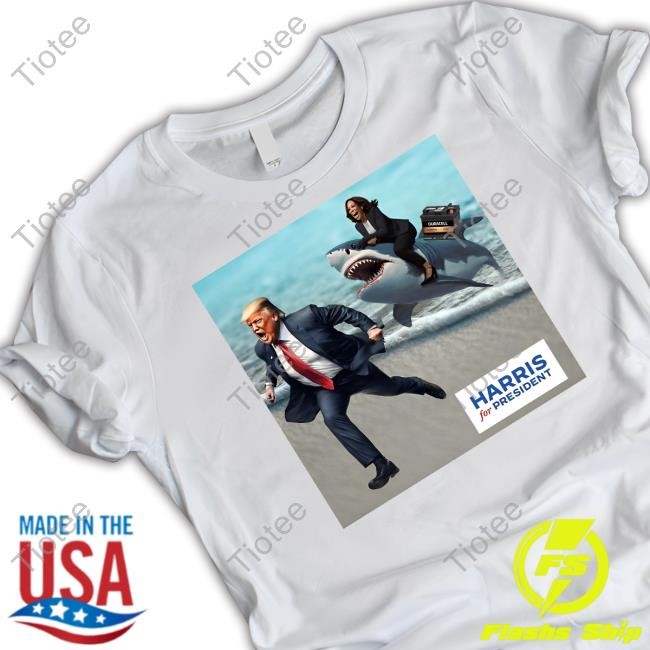 Donald Trump And Kalama Harris Riding A Shark Harris For President Hooded Sweatshirt