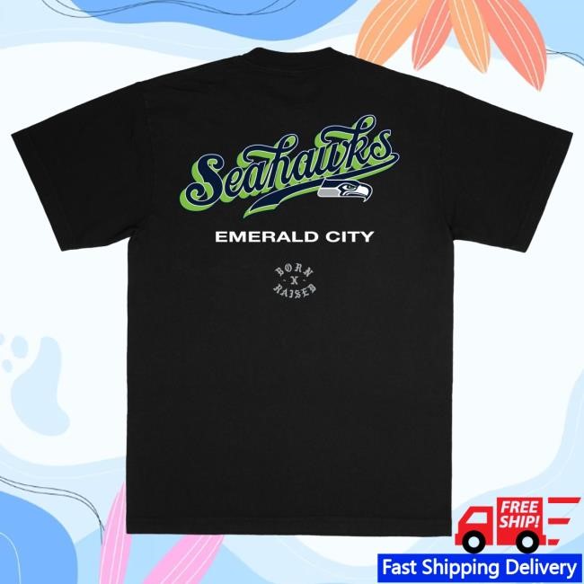 Unisex Seattle Seahawks Born x Raised Black Pro Script T Shirt NFL Shop Store