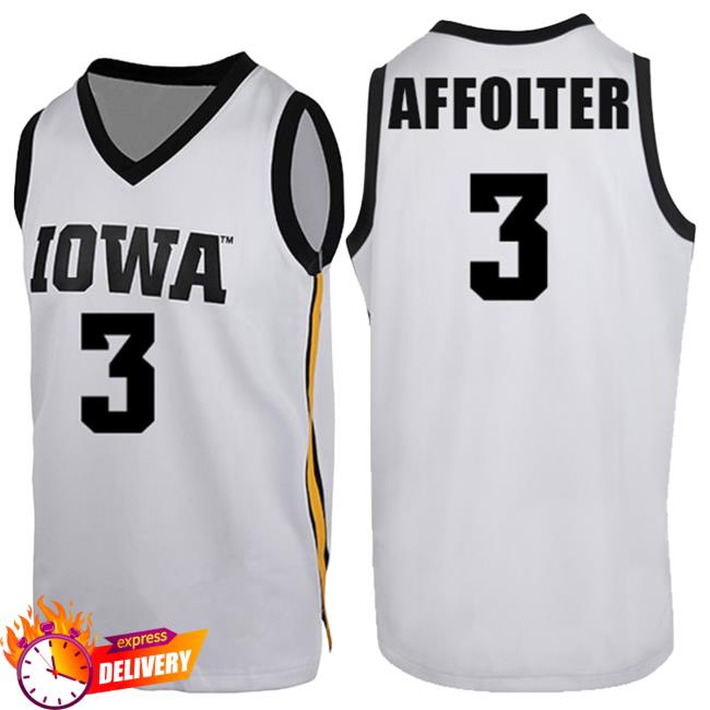 Official Iowa Hawkeyes Merch Store Iowa Hawkeyes Affolter #3 White Jersey Tees Iowa Hawkeyes Apparel Clothing Shop