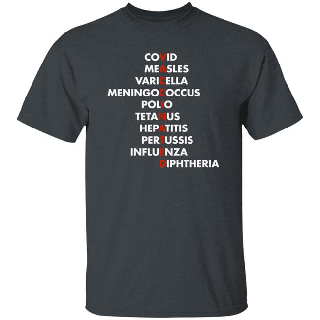 Covid Measles Varicella Meningococcus Polio Tetanus Hepatitis Pertussis Influenza Diphtheria Shirt