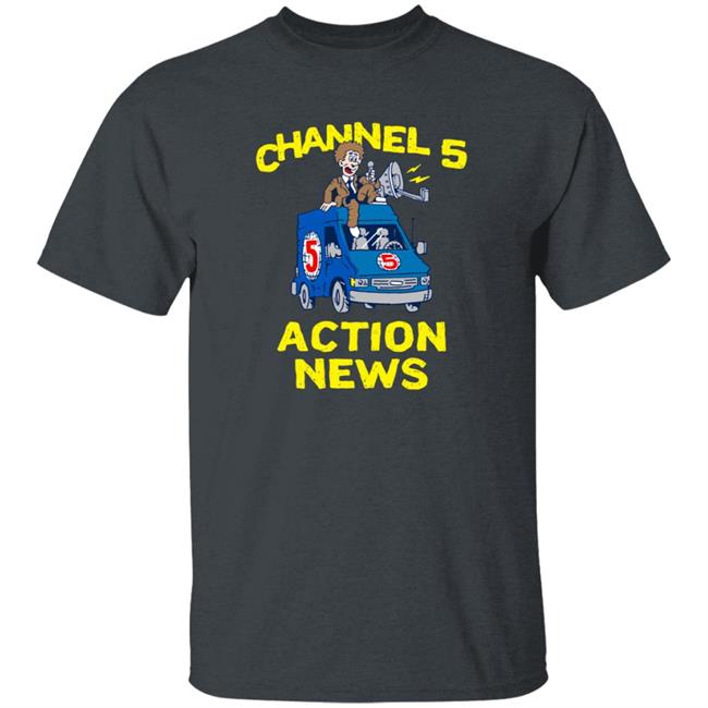 Channel 5 Merch Drop Actions News Black Tee Shirt