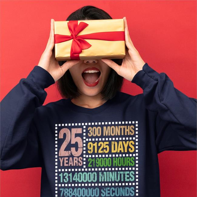 25 Years300 Months 9125 Days 219000 Hours 13140000 Minutes 788400000 Seconds Of Being Awesom Crewneck Sweatshirt Pengu
