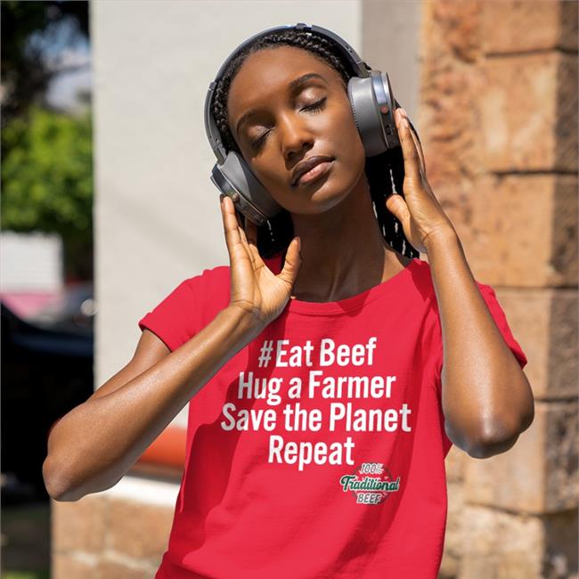 Freethe74462554 Wearing Eat Beef Hug A Farmer Save The Planet Repeat T Shirt