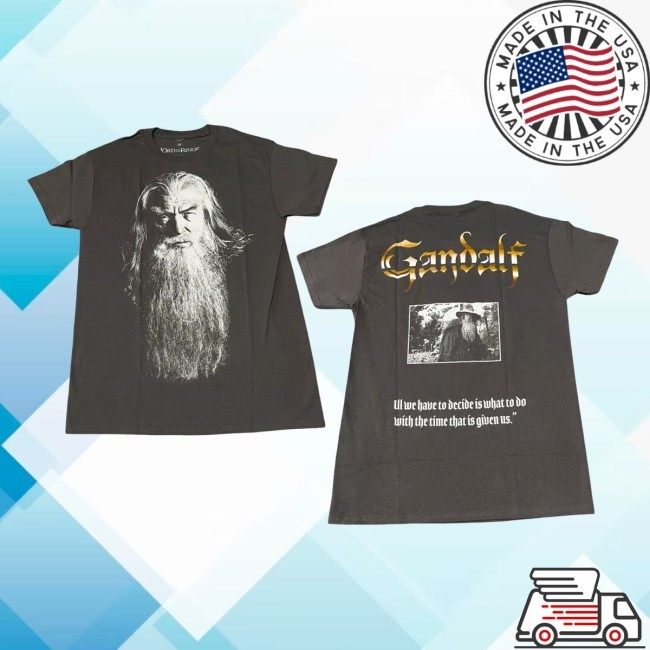 New Lord Of The Rings Gandalf 2 Sided Black Mens Vintage Tee